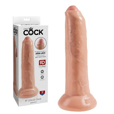 King Cock 9 Inch Uncut Foreskin Realistic Dildo with Suction Cup