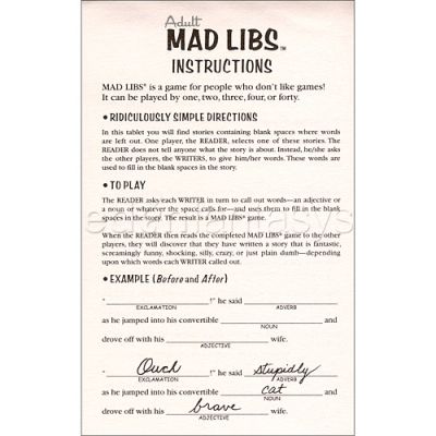 Adult Mad Libs Bachelorette Bash