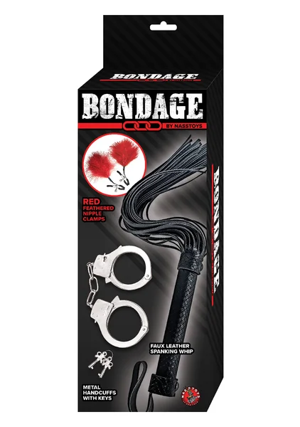 Bondage Whip, Feather Clamps & Cuffs Set in Red — image 10 of 10