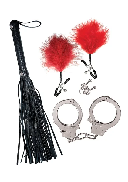 Bondage Whip, Feather Clamps & Cuffs Set in Red — image 7 of 10