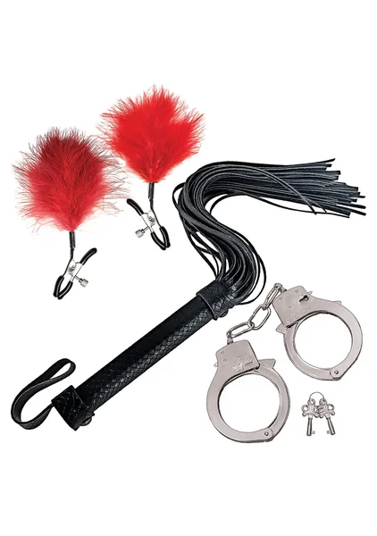 Bondage Whip, Feather Clamps & Cuffs Set in Red — image 8 of 10