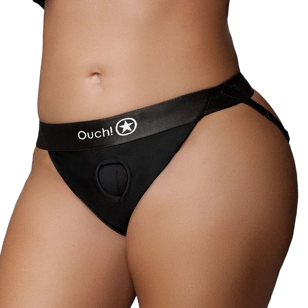 Ouch! Vibrating Strap On Panty Harness with Open Back & Rechargeable Bullet