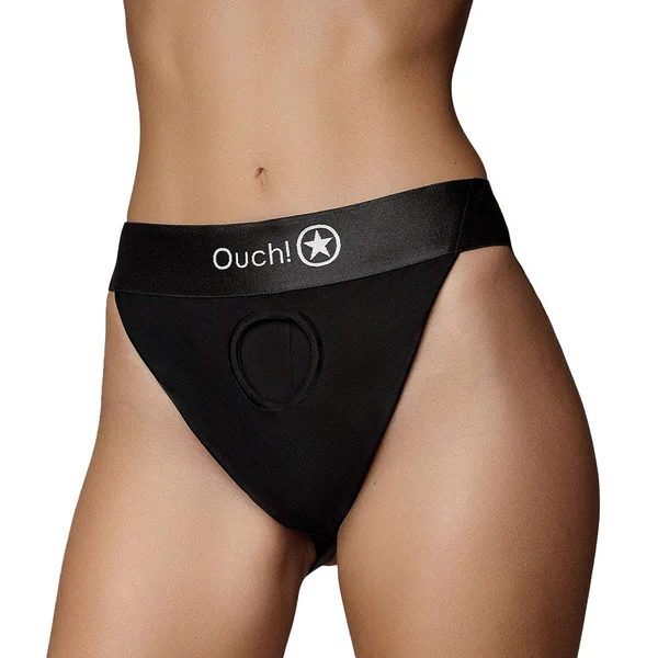 Ouch! Vibrating Strap On Panty Harness with Open Back & Rechargeable Bullet