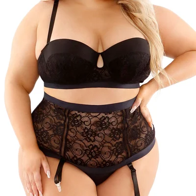 Fantasy Lingerie Curve Chloe Keyhole Bra Gartered High Waist Panty
