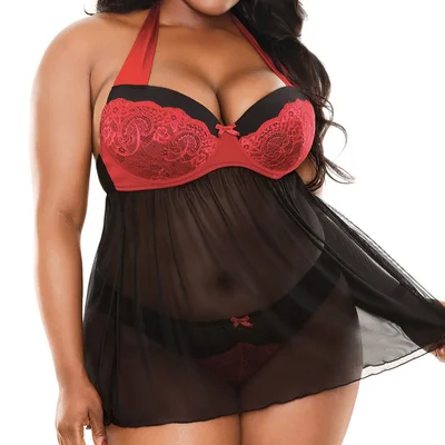 Fantasy Lingerie Curve Sophia Halter Babydoll Panty Set