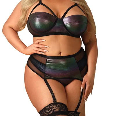 Fantasy Lingerie Curve Cassidy Cage Bra Garter Belt Panty Set
