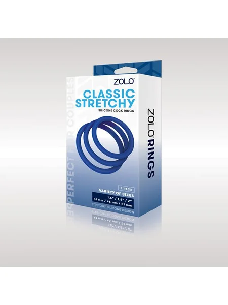 Zolo Classic Stretchy Silicone Cock Ring 3-Pack Blue - Set Of 3 Sizes — image 4 of 4