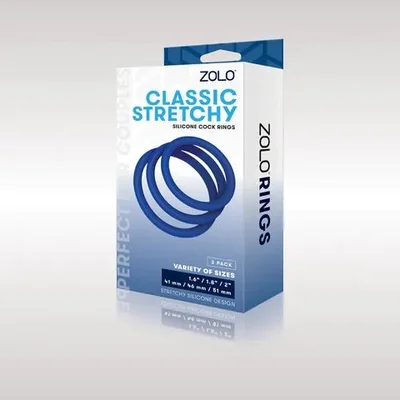 Zolo Classic Stretchy Silicone Cock Ring 3 Pack Blue Set Of 3 Sizes