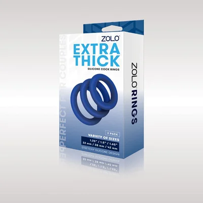 Zolo Extra Thick Silicone Cock Rings 3 Pack Blue Set Of 3 Sizes