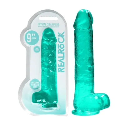 Realrock Realistic Dildo With Balls 9 22 Cm Turquoise Green