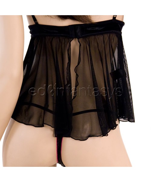Lycra babydoll set with mesh overlay