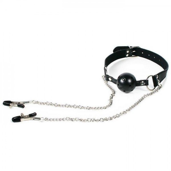 Ball Gag with Nipple Clamps
