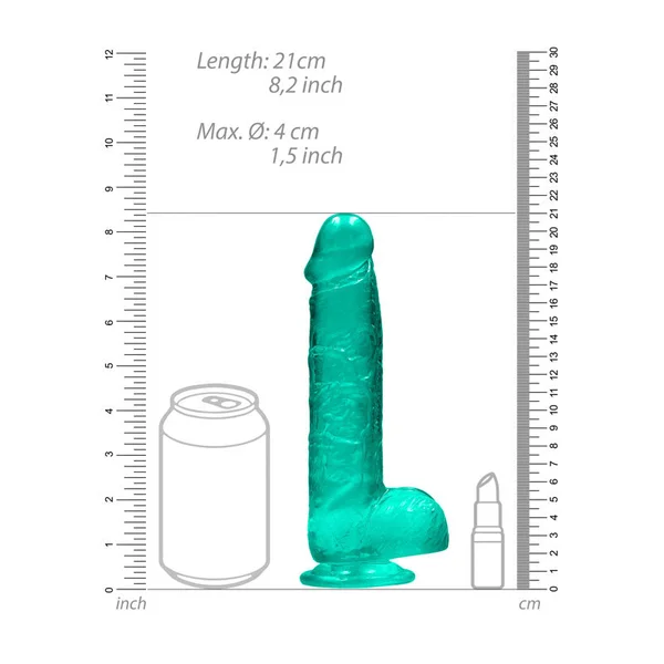 REALROCK 8'' Realistic Dildo With Balls - Turquoise 20.3 cm Dong — image 7 of 8