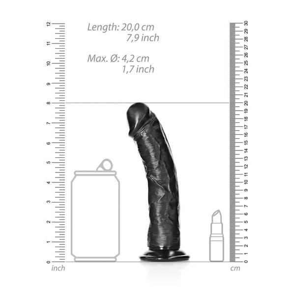 REALROCK Realistic Regular Curved Dildo with Suction Cup - 18 cm - Black 18 cm (7'') Dong — image 8 of 8
