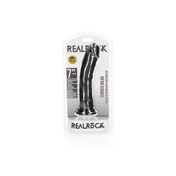 REALROCK Realistic Regular Curved Dildo with Suction Cup - 18 cm - Black 18 cm (7'') Dong — image 7 of 8