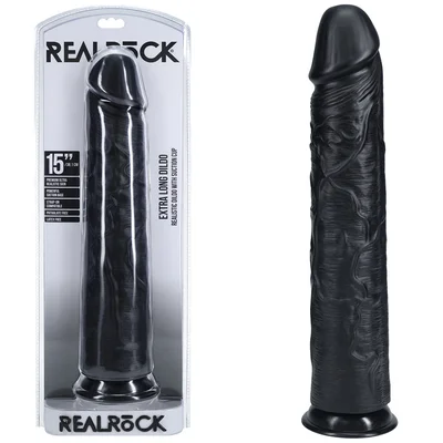 realrock 38cm extra long dildo black black 38 cm 15 extra long dong