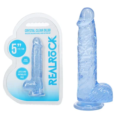 realrock 5 crystal clear dildo with balls blue clear blue 147 cm dong