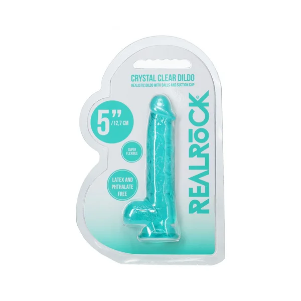 REALROCK 5'' Crystal Clear Dildo with Balls - Turquoise - Clear Turquoise 14.7 cm Dong — image 6 of 6