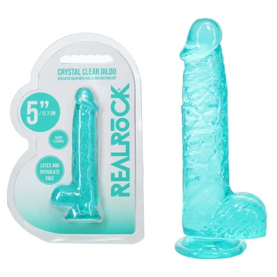 realrock 5 crystal clear dildo with balls turquoise clear turquoise 147 cm dong
