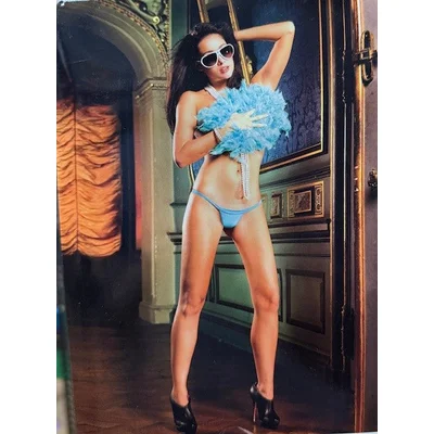 baci super low rise v string blue panty os