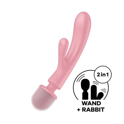 satisfyer triple lover pink usb rechargeable rabbit vibrator and massage wand
