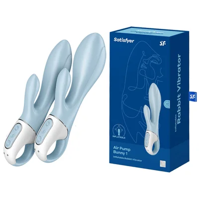 satisfyer air pump bunny 1 blue usb rechargeable inflatable rabbit vibrator