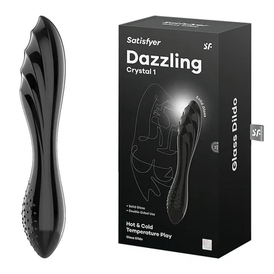 satisfyer dazzling crystal 1 black black glass double ended dildo