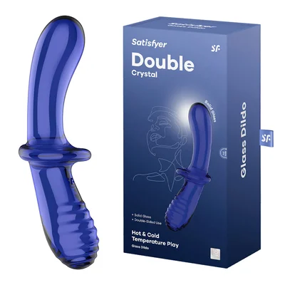 satisfyer double crystal blue blue glass double ended dildo
