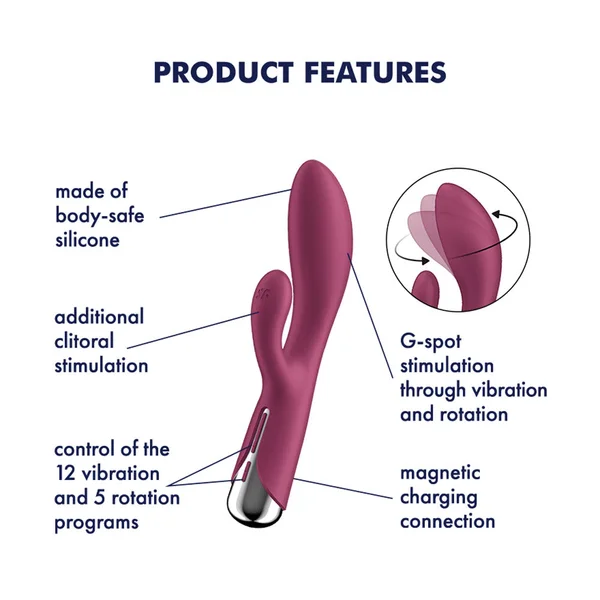 Satisfyer Spinning Rabbit 1 - Red - Red 20 cm USB Rechargeable Rotating Rabbit Vibrator — image 3 of 9