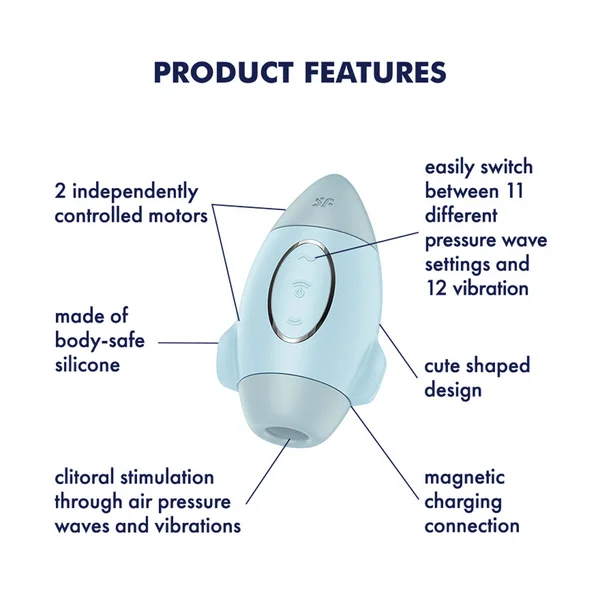 Satisfyer Mission Control - Blue - Blue USB Rechargeable Vibrating Air Pulse Stimulator — image 2 of 7