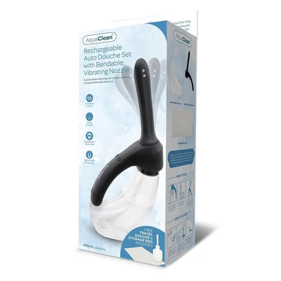 aquaclean rechargeable auto douche set with bendable vibrating nozzle 440 ml capacity with free travel douche included