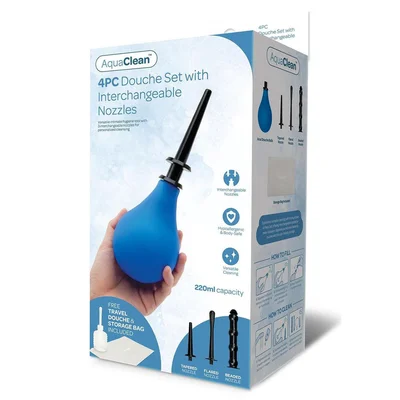 aquaclean 4 piece douche set with interchangeable nozzles 220 ml capacity with free travel douche included