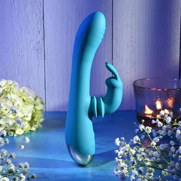 Adam & Eve SHIMMY & SHAKE VELVET RABBIT - Blue 22.4 cm USB Rechargeable Rabbit Vibrator — image 2 of 9