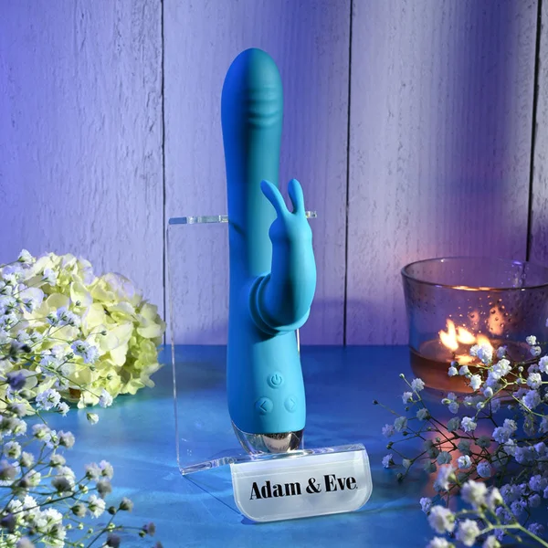 Adam & Eve SHIMMY & SHAKE VELVET RABBIT - Blue 22.4 cm USB Rechargeable Rabbit Vibrator — image 4 of 9