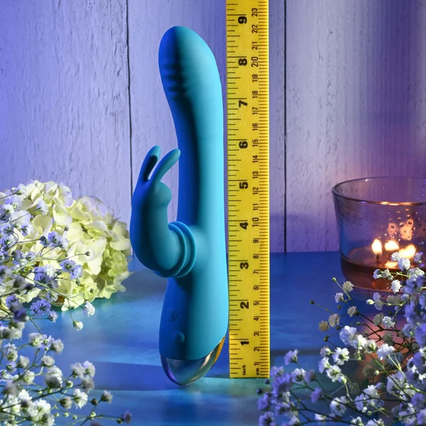 Adam & Eve SHIMMY & SHAKE VELVET RABBIT - Blue 22.4 cm USB Rechargeable Rabbit Vibrator — image 6 of 9
