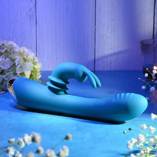 Adam & Eve SHIMMY & SHAKE VELVET RABBIT - Blue 22.4 cm USB Rechargeable Rabbit Vibrator — image 3 of 9