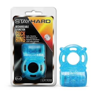 stay hard rechargeable 5 function cock ring blue usb rechargeable vibrating cock ring