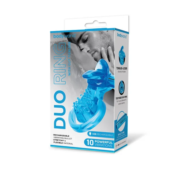 Bodywand Rechargeable Duo Ring with Clit Tickler - Blue USB Rechargeable Vibrating Cock Ring — image 5 of 5
