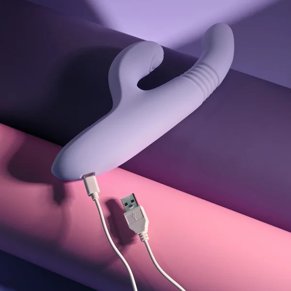 Evolved PEP TALK - Purple 23.3 cm USB Rechargeable Thrusting Vibrator with Tapping Clitoral Stimulator — image 9 of 9