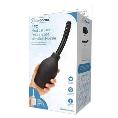 cleanscene 4 piece medical grade douche set with soft nozzle 310 ml capacity with free travel douche included