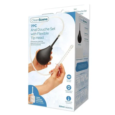 cleanscene 7 piece anal douche set with flexible tip head 225 ml capacity with free travel douche included