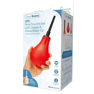 cleanscene 5 piece anal douche set with classic flared tips 200 ml capacity with free travel douche included