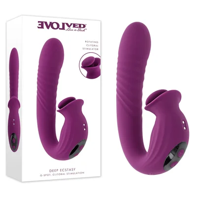 evolved deep ecstasy purple 165 cm usb rechargeable thrusting and tapping vibrator