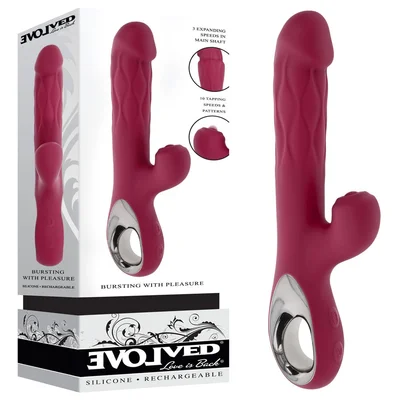 evolved bursting with pleasure red 254 cm usb rechargeable vibrator with tapping clitoral stimulator