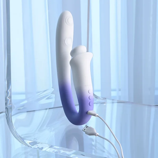 Evolved SPRING LOADED - White/Purple 23 cm USB Rechargeable Multi-Tapping Vibrator