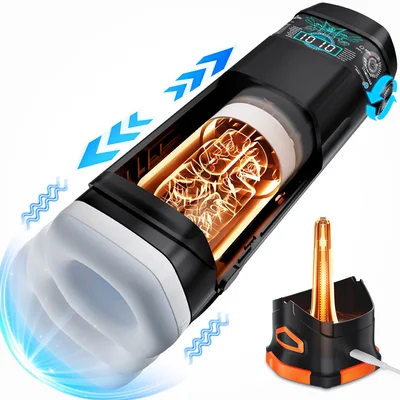 cyberskin the titan black usb rechargeable thrusting vibrating auto masturbator with heater