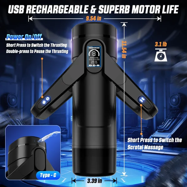 CyberSkin The Wing - Black USB Rechargeable Thrusting & Massaging Auto Masturbator with Heater — image 8 of 9