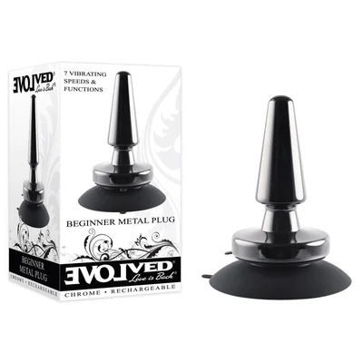 evolved beginner metal plug black chrome 112 cm usb rechargeable vibrating butt plug