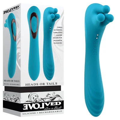 evolved heads or tails blue 193 cm usb rechargeable dual ended massager