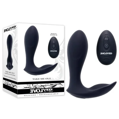 evolved take me out black usb rechargeable wearable vibrator with remote control